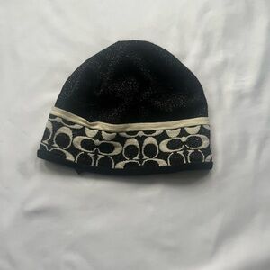 Coach Black Shimmer Wool Beanie Hat Signature Logo Sparkle Knit OS
